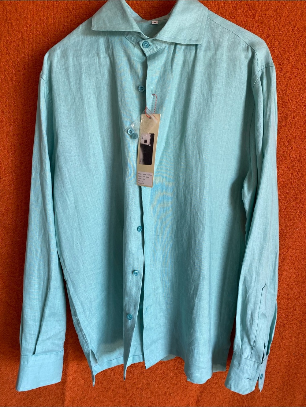 100% Linen Amalfi Long Sleeve Shirt Aqua M NWT $99 Retail